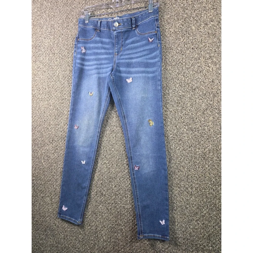 Wonder Nation Jegging Girls‎ Size XXL 18 Blue Denim Butterfly Embroidered Skinny
